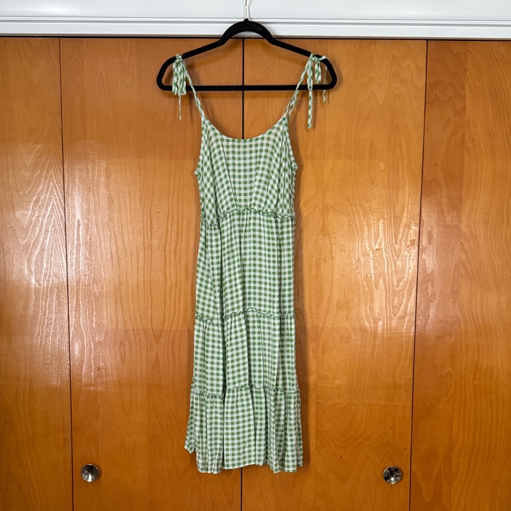 As U Wish Green Gingham Midi Dress